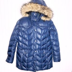 Lands End Long Warm Winter Parka Coat Fur Hood 18